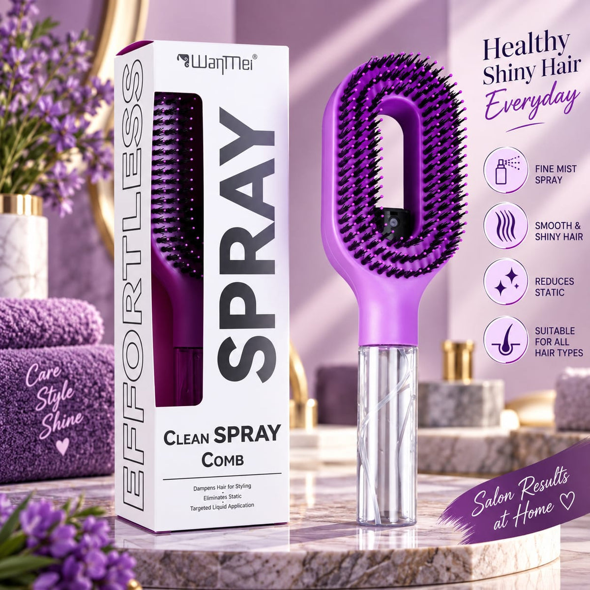 New Water Spraying Hair Comb, Anti-Frizz Smoothing Hair Brush With Essential Oil Conditioning Spray Function