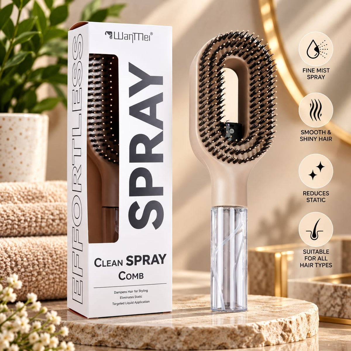 New Water Spraying Hair Comb, Anti-Frizz Smoothing Hair Brush With Essential Oil Conditioning Spray Function