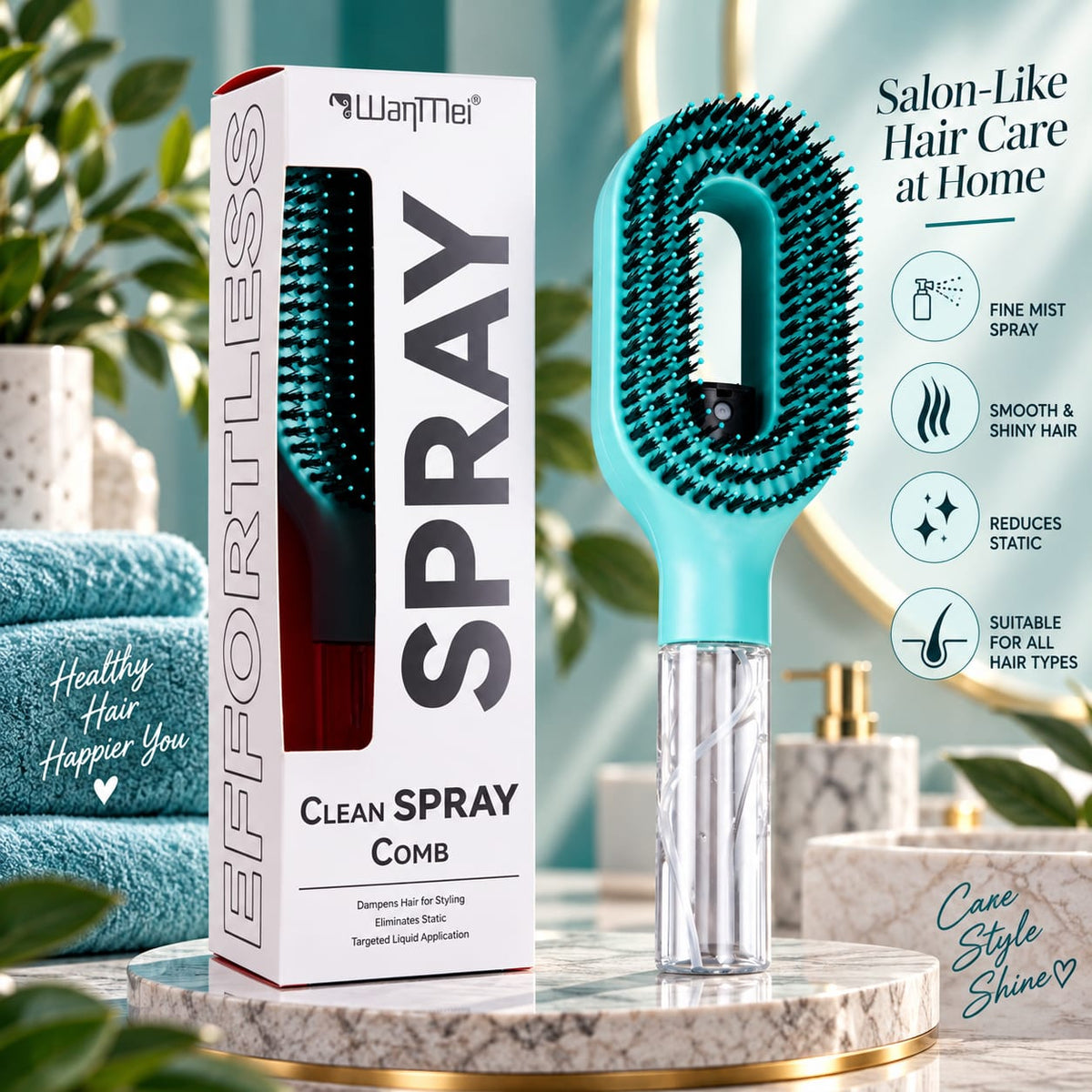 New Water Spraying Hair Comb, Anti-Frizz Smoothing Hair Brush With Essential Oil Conditioning Spray Function