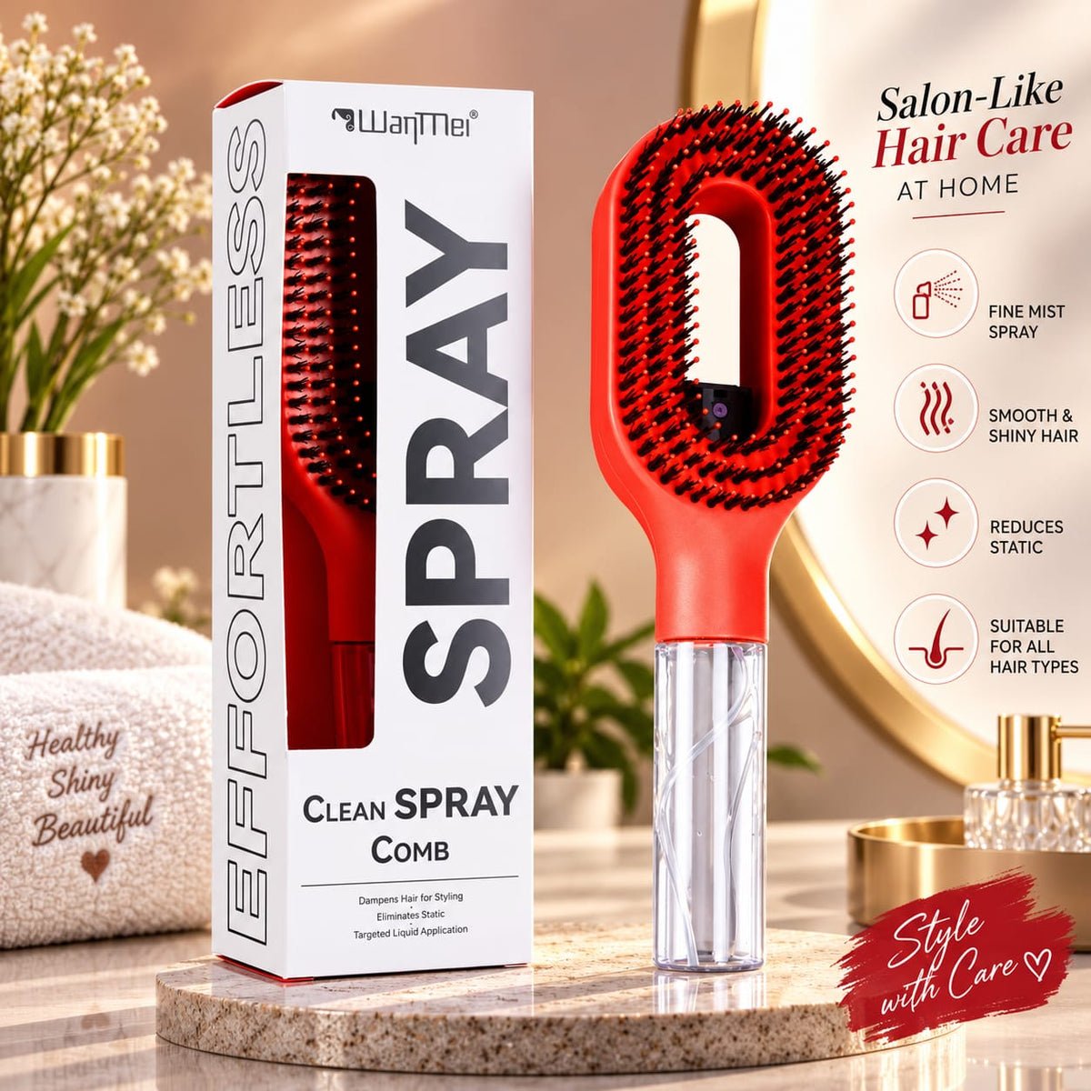 New Water Spraying Hair Comb, Anti-Frizz Smoothing Hair Brush With Essential Oil Conditioning Spray Function